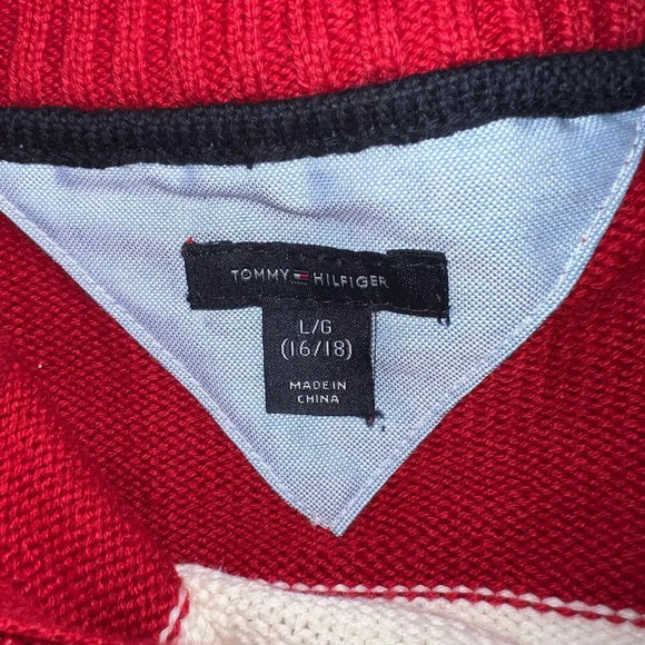 Tommy Hilfiger Sz Lg, half zip striped ribbed knit  nautical holiday Y2K Sweater - Picture 5 of 8